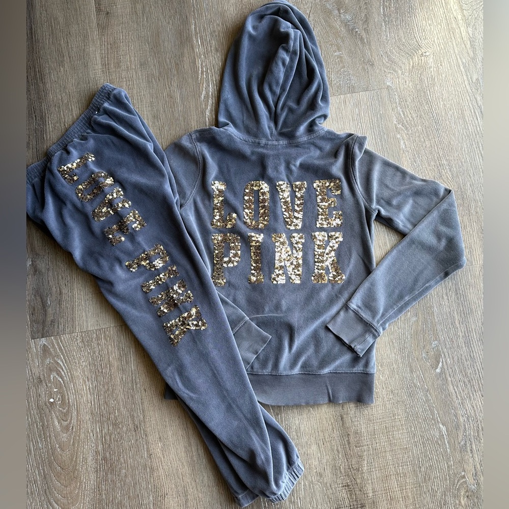 Ⓜ️SOLDⓂ️ Victoria's Secret Pink Charcoal Hoodie and Joggers Set